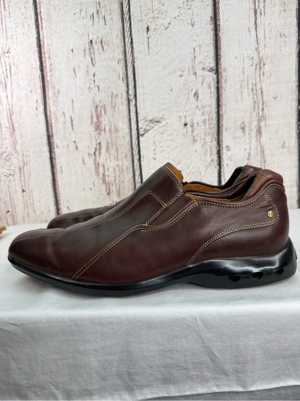 Cole Haan Brown Leather Slip-On Driving Nike Air Soles Moccasins Loafers Size 12